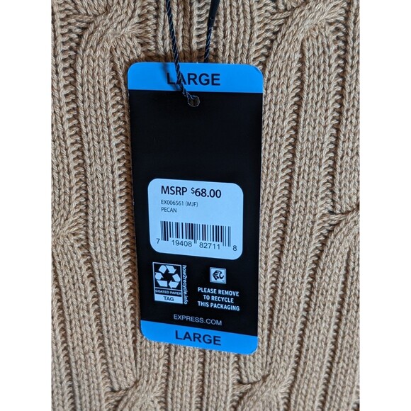 NWT Express Men's Cable Knit Sweater Size Large Pecan/Tan - Picture 6 of 13